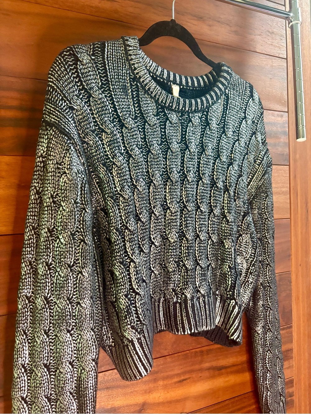 Elan Black & White Cable Knit Crewneck Sweater